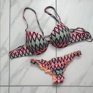 Patterned Pink and Black Bikini Set